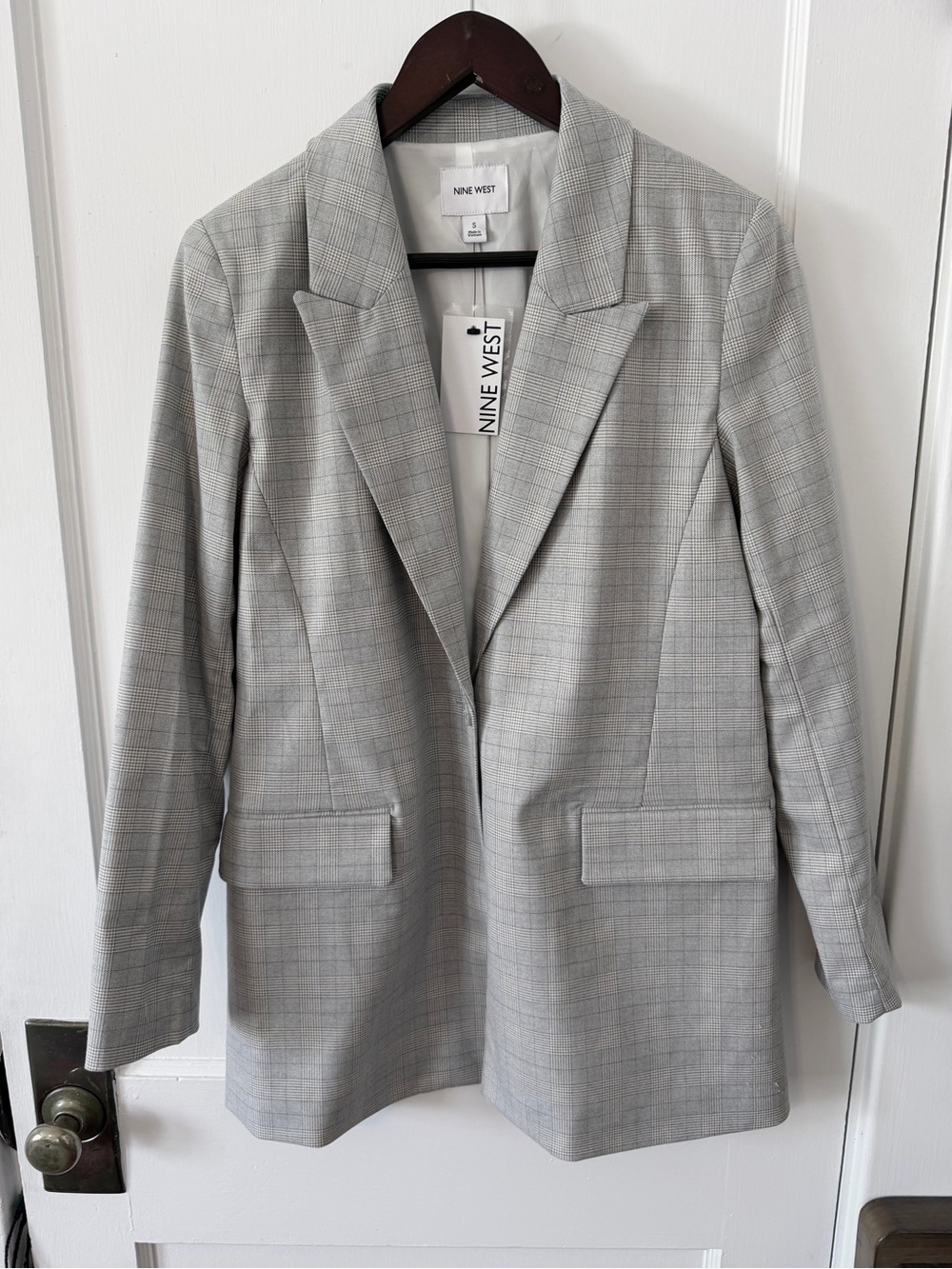 Nine West Gray Plaid Tailored Blazer